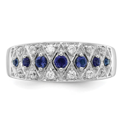 14K Weißgold Ring mit 0,2 ct. Labor-gezüchteten Diamanten VS/SI+ G+ und Labor-gezüchtetem Blauem Saphir, Fancy