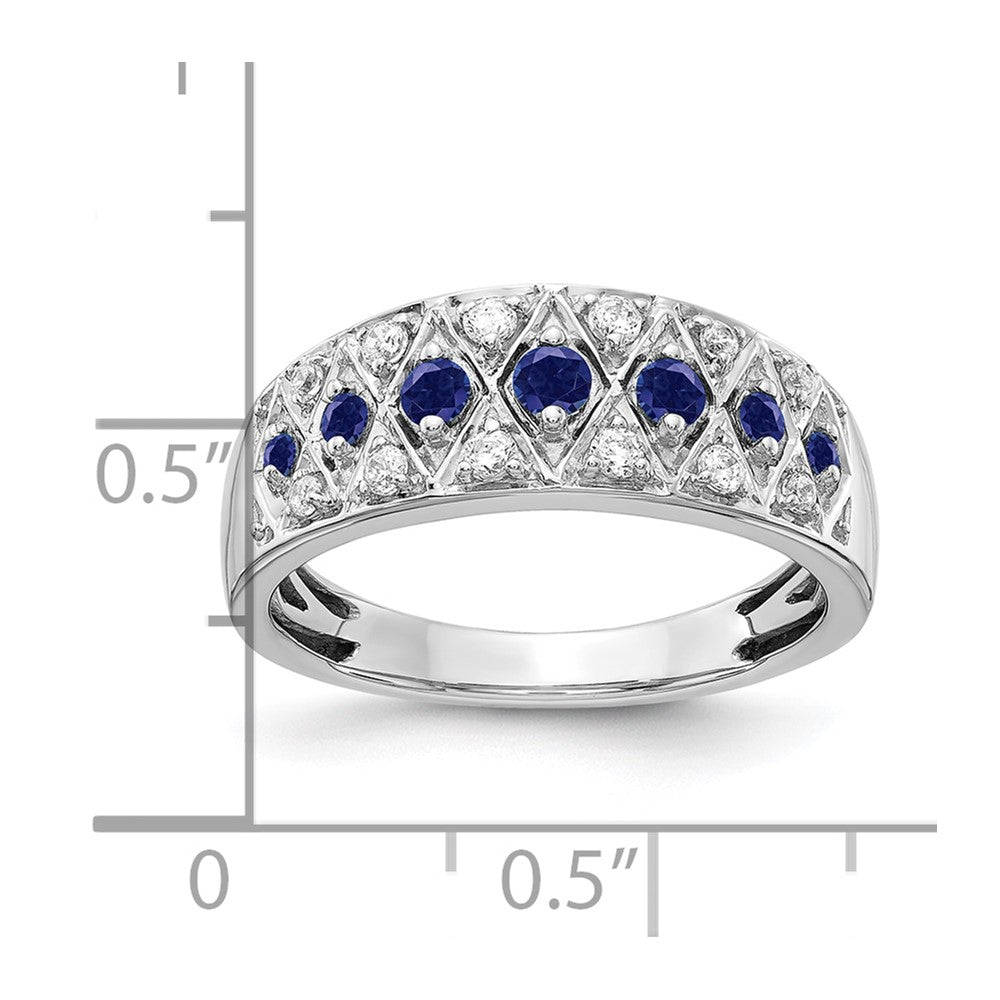14K Weißgold Ring mit 0,2 ct. Labor-gezüchteten Diamanten VS/SI+ G+ und Labor-gezüchtetem Blauem Saphir, Fancy