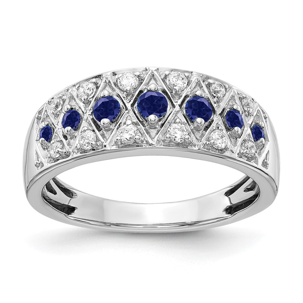 14K Weißgold Ring mit 0,2 ct. Labor-gezüchteten Diamanten VS/SI+ G+ und Labor-gezüchtetem Blauem Saphir, Fancy