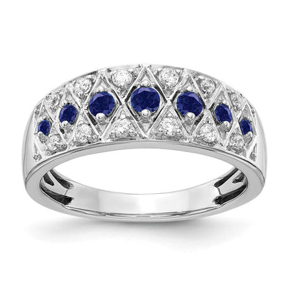 14K Weißgold Ring mit 0,2 ct. Labor-gezüchteten Diamanten VS/SI+ G+ und Labor-gezüchtetem Blauem Saphir, Fancy