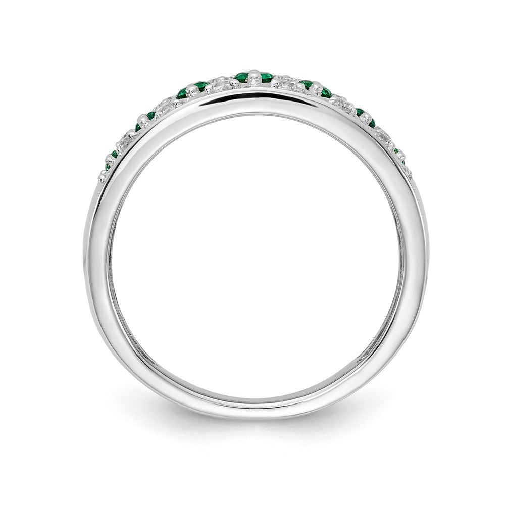 14K Weißgold Ring mit echten Diamanten und Smaragden, Fantasy-Design