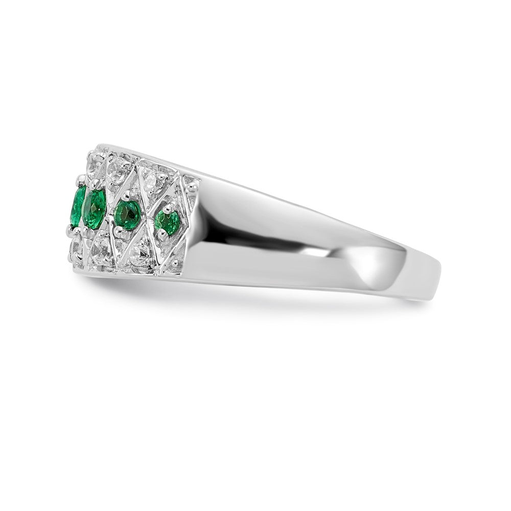 14K Weißgold Ring mit echten Diamanten und Smaragden, Fantasy-Design