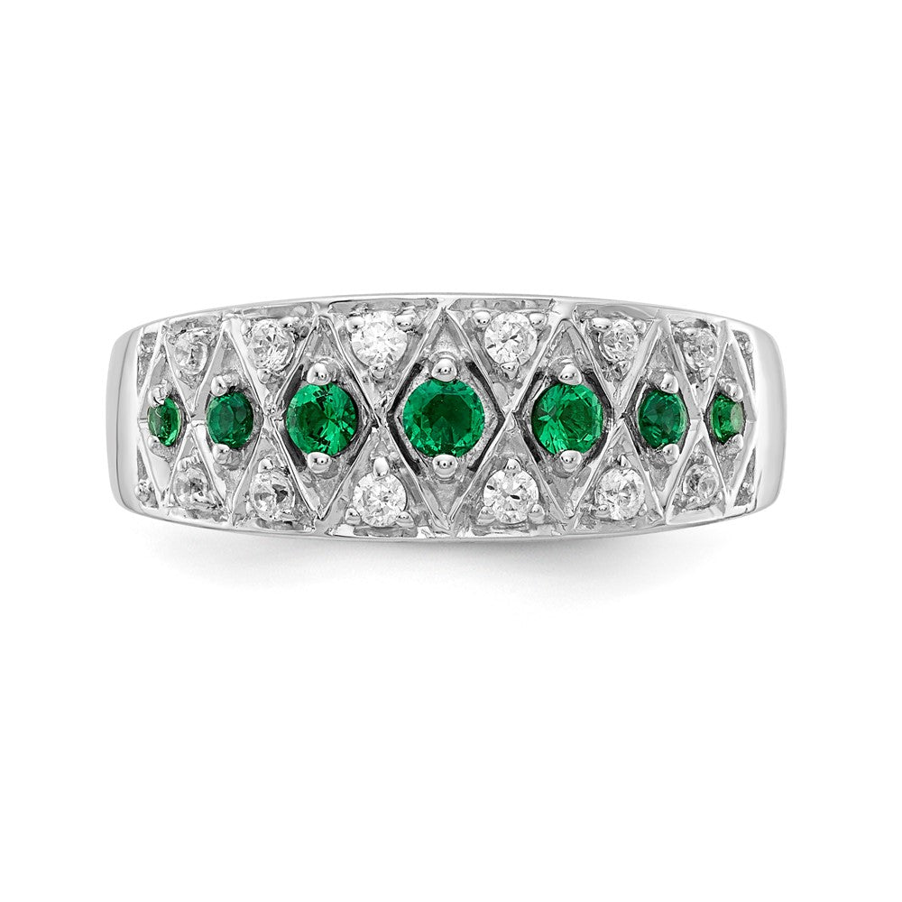 14K Weißgold Ring mit echten Diamanten und Smaragden, Fantasy-Design