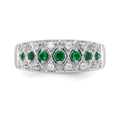 14K Weißgold Ring mit echten Diamanten und Smaragden, Fantasy-Design