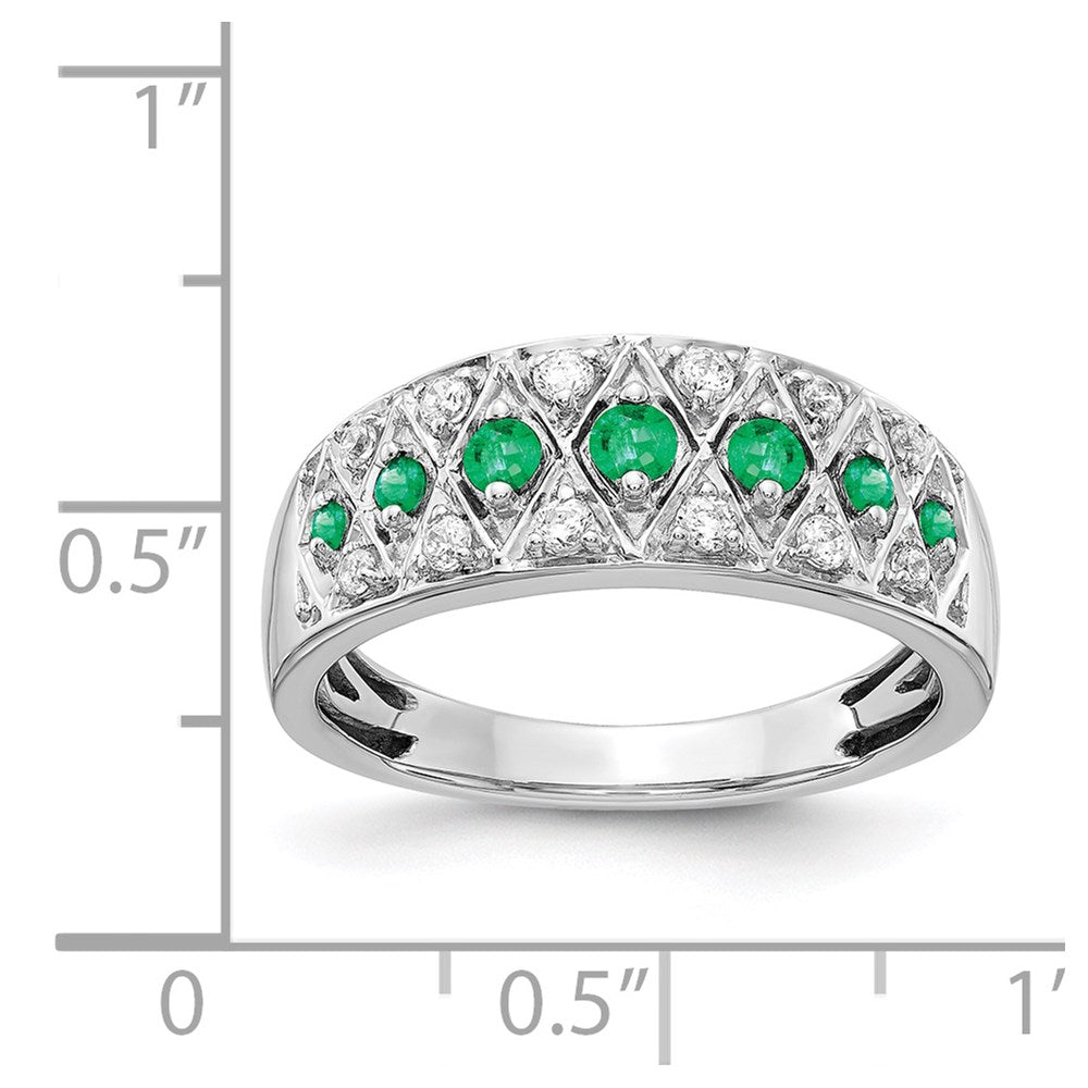 14K Weißgold Ring mit echten Diamanten und Smaragden, Fantasy-Design