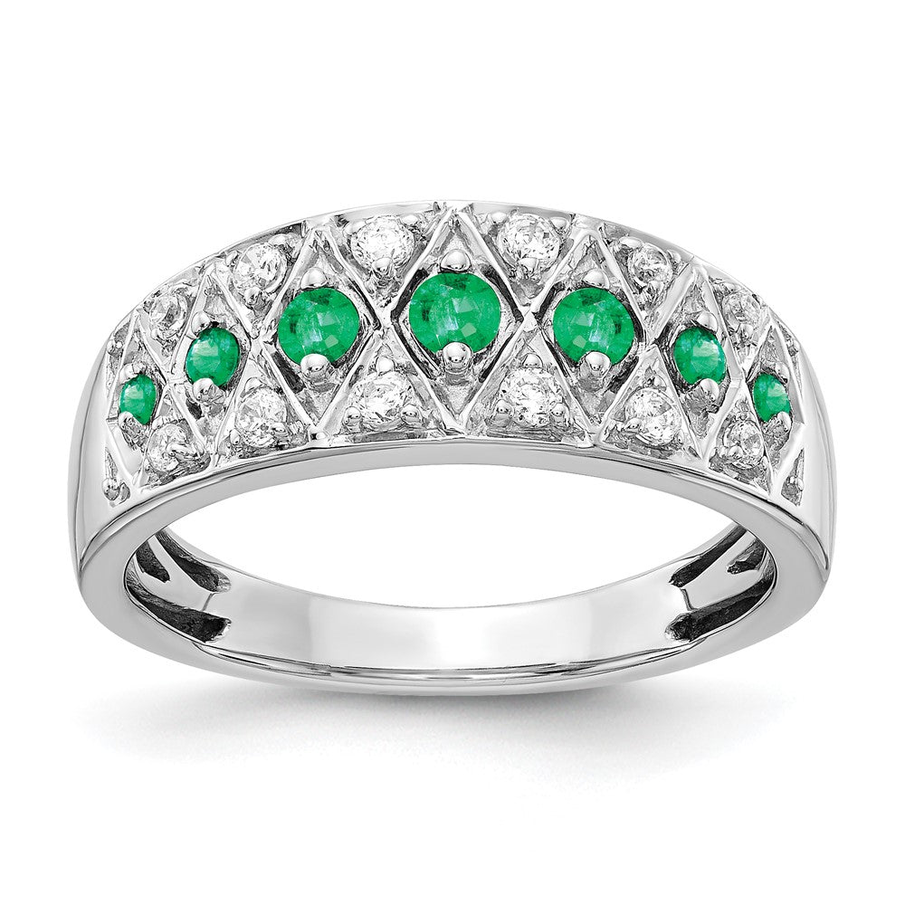 14K Weißgold Ring mit echten Diamanten und Smaragden, Fantasy-Design