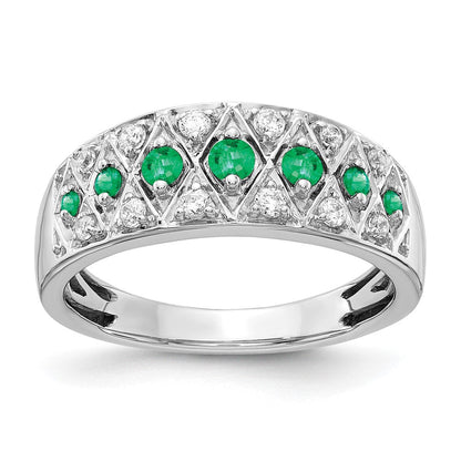 14K Weißgold Ring mit echten Diamanten und Smaragden, Fantasy-Design