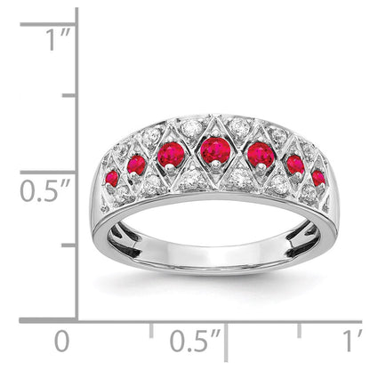 14K Weißgold Ring mit echten Diamanten und Rubinen, Fancy-Design