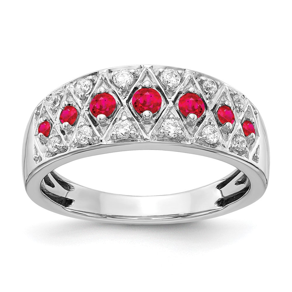 14K Weißgold Ring mit echten Diamanten und Rubinen, Fancy-Design