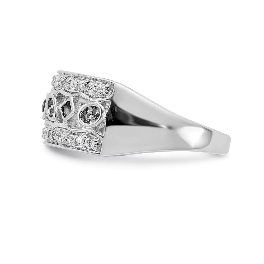 14K Weißgold Ring mit echten Diamanten und Smaragden, Fancy-Design