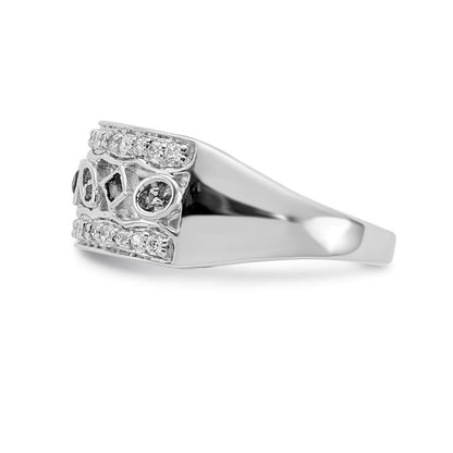 14K Weißgold Ring mit echten Diamanten und Smaragden, Fancy-Design