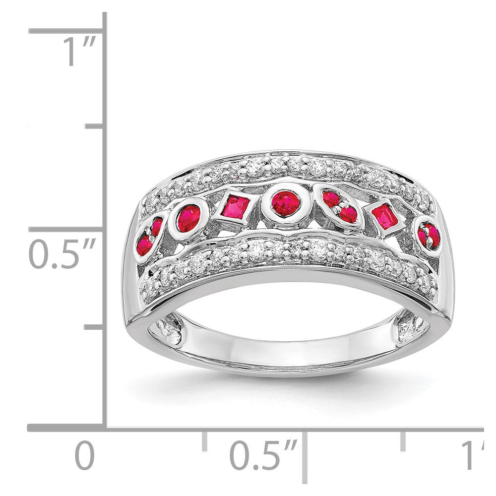 14K Weißgold Ring mit natürlichen Diamanten und Rubinen, Fantasie-Design