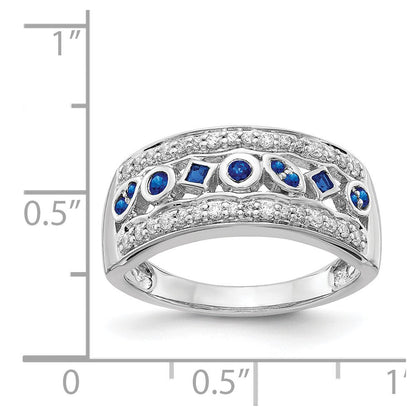 14K Weißgold Fancy-Ring mit echtem Diamant und Saphir