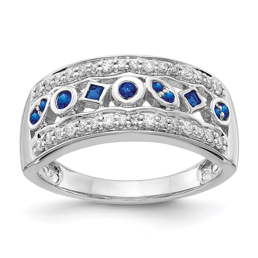14K Weißgold Fancy-Ring mit echtem Diamant und Saphir