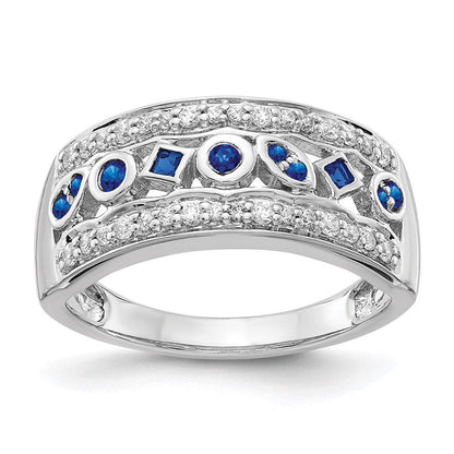 14K Weißgold Fancy-Ring mit echtem Diamant und Saphir