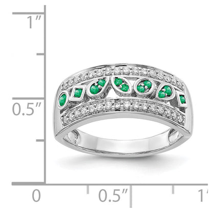 14K Weißgold Ring mit echten Diamanten und Smaragden