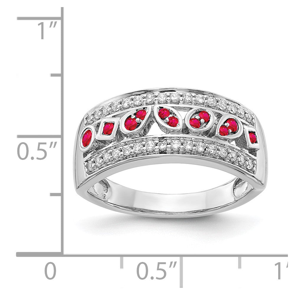 14K Weißgold Ring mit echtem Diamant und Rubin, Fantasie-Design