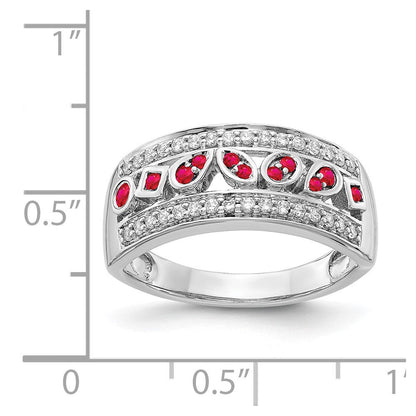 14K Weißgold Ring mit echtem Diamant und Rubin, Fantasie-Design