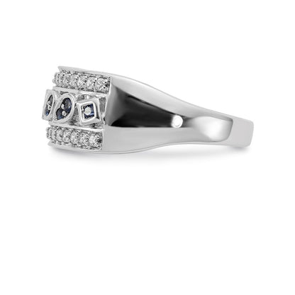 14K Weißgold Ring mit natürlichen Diamanten und blauen Saphiren, Fashion-Design