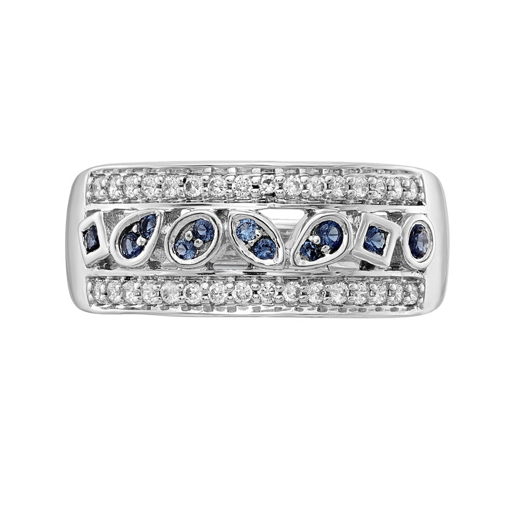 14K Weißgold Ring mit natürlichen Diamanten und blauen Saphiren, Fashion-Design