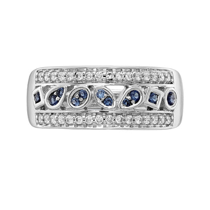 14K Weißgold Ring mit natürlichen Diamanten und blauen Saphiren, Fashion-Design