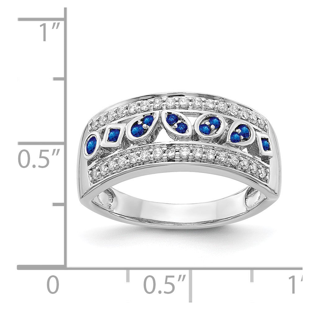 14K Weißgold Ring mit natürlichen Diamanten und blauen Saphiren, Fashion-Design