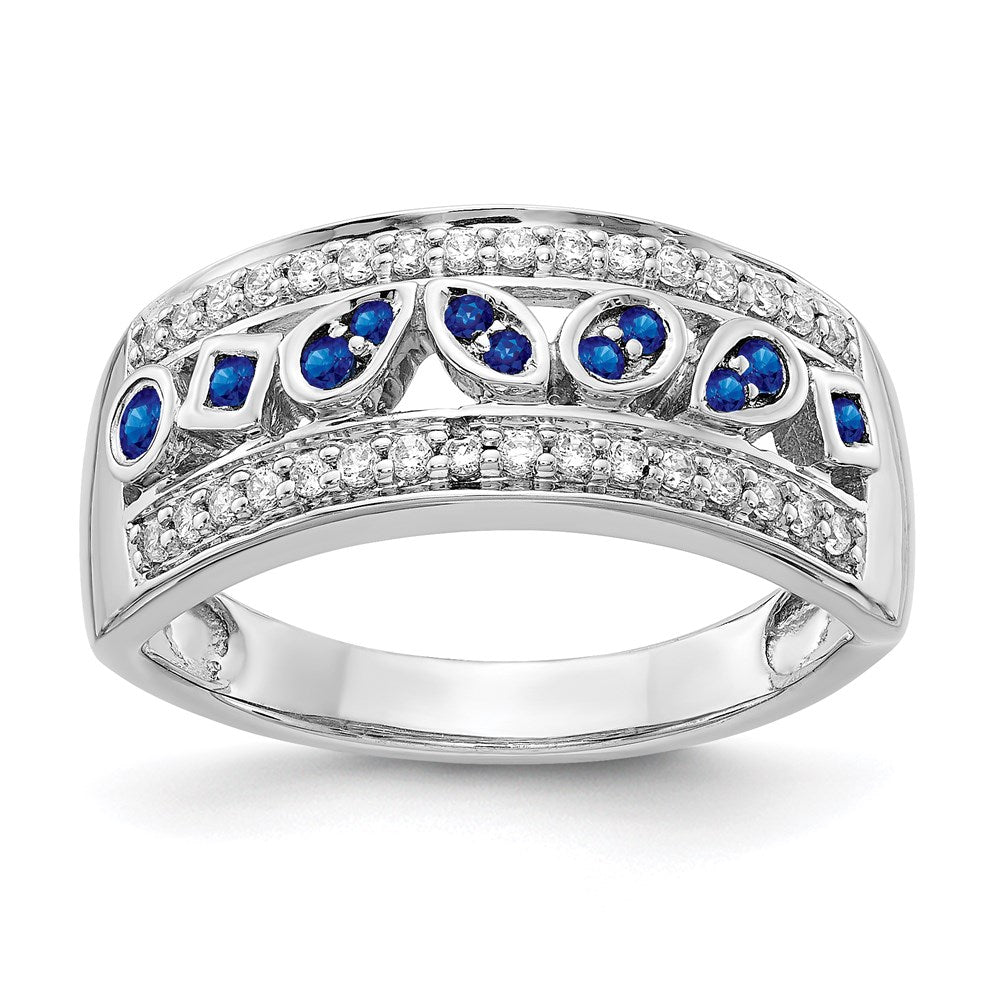 14K Weißgold Ring mit natürlichen Diamanten und blauen Saphiren, Fashion-Design