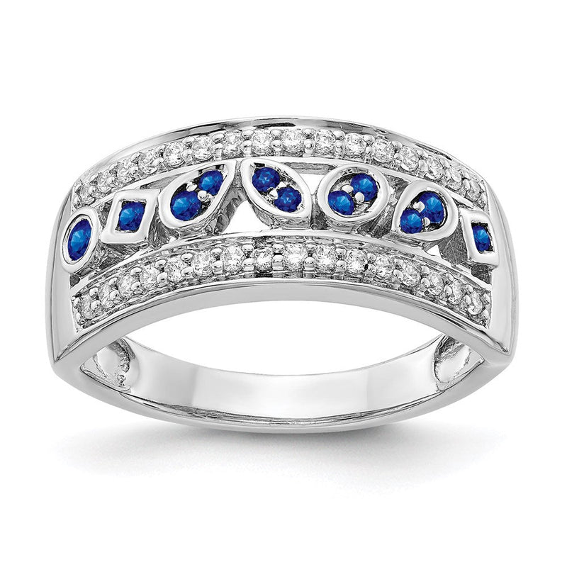 14K Weißgold Ring mit natürlichen Diamanten und blauen Saphiren, Fashion-Design