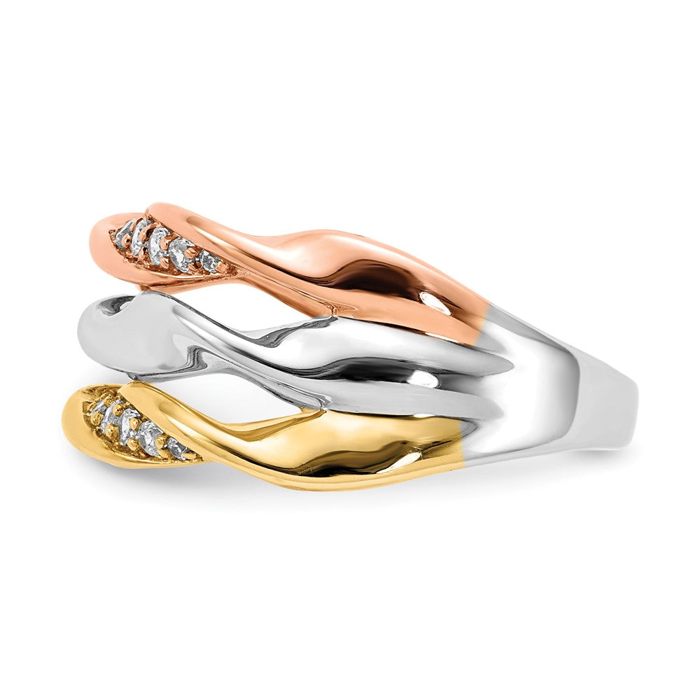 14K Tricolor Diamant Fantasie Dreifach Gedreht Ring