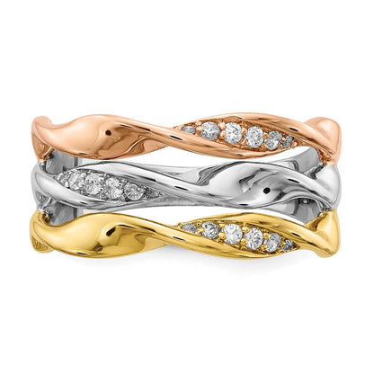 14K Tricolor Diamant Fantasie Dreifach Gedreht Ring