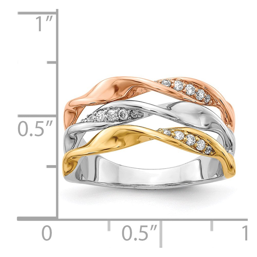 14K Tricolor Diamant Fantasie Dreifach Gedreht Ring