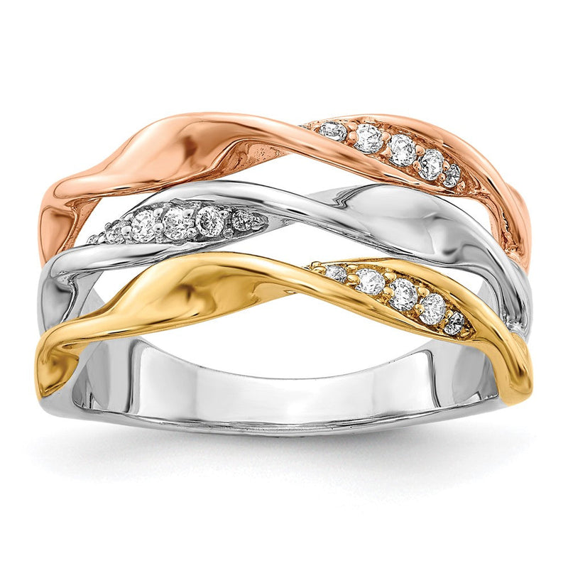 14K Tricolor-Gold Ring mit natürlichen Diamanten und dreifacher Twist-Verzierung