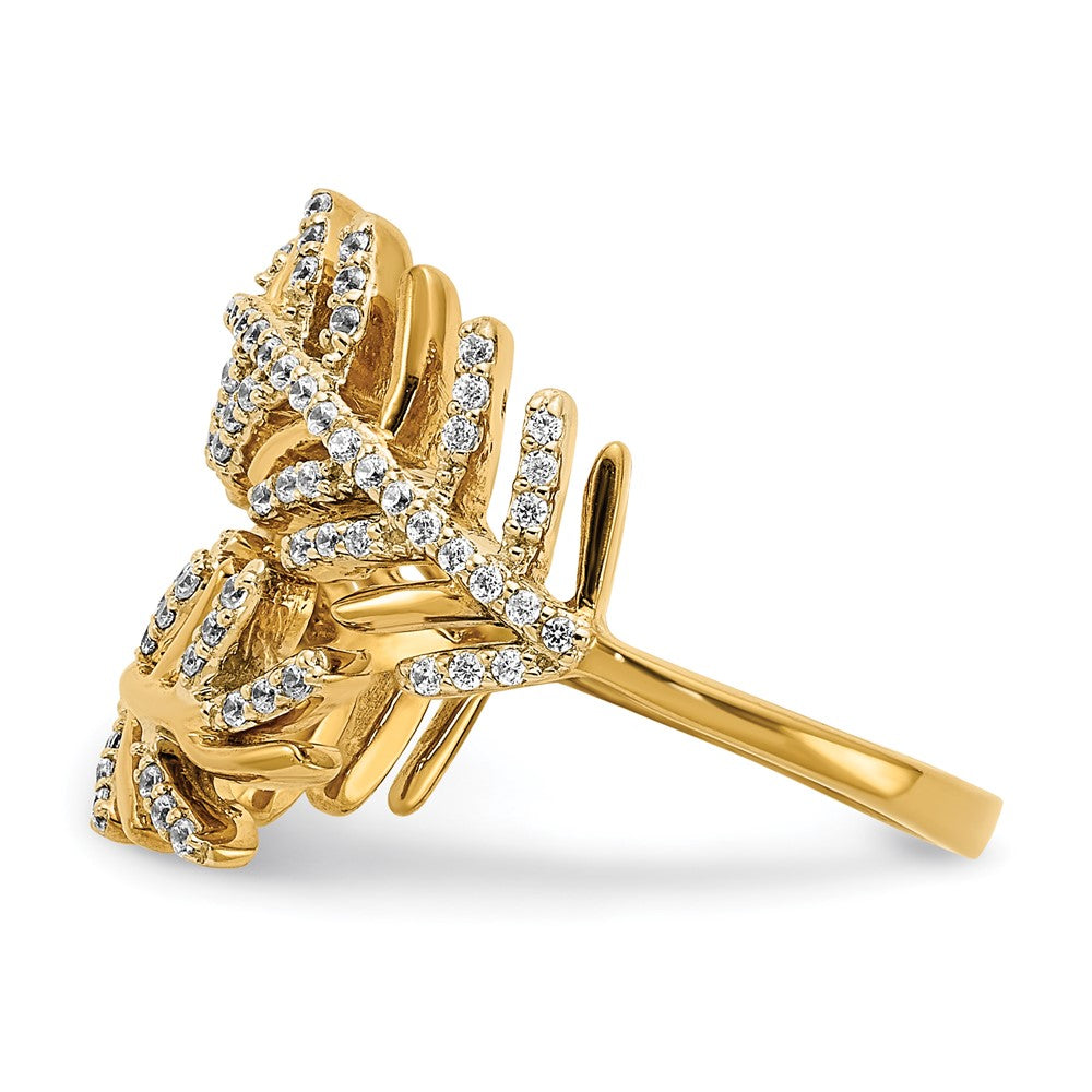 14K Gelbgold Ring mit natürlichen Diamanten im Federdesign
