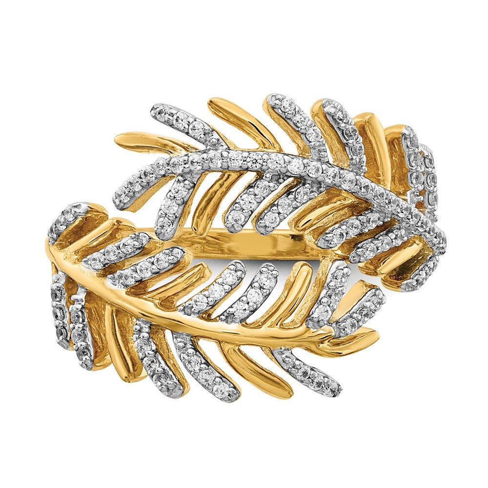 14K Gelbgold Ring mit natürlichen Diamanten im Federdesign