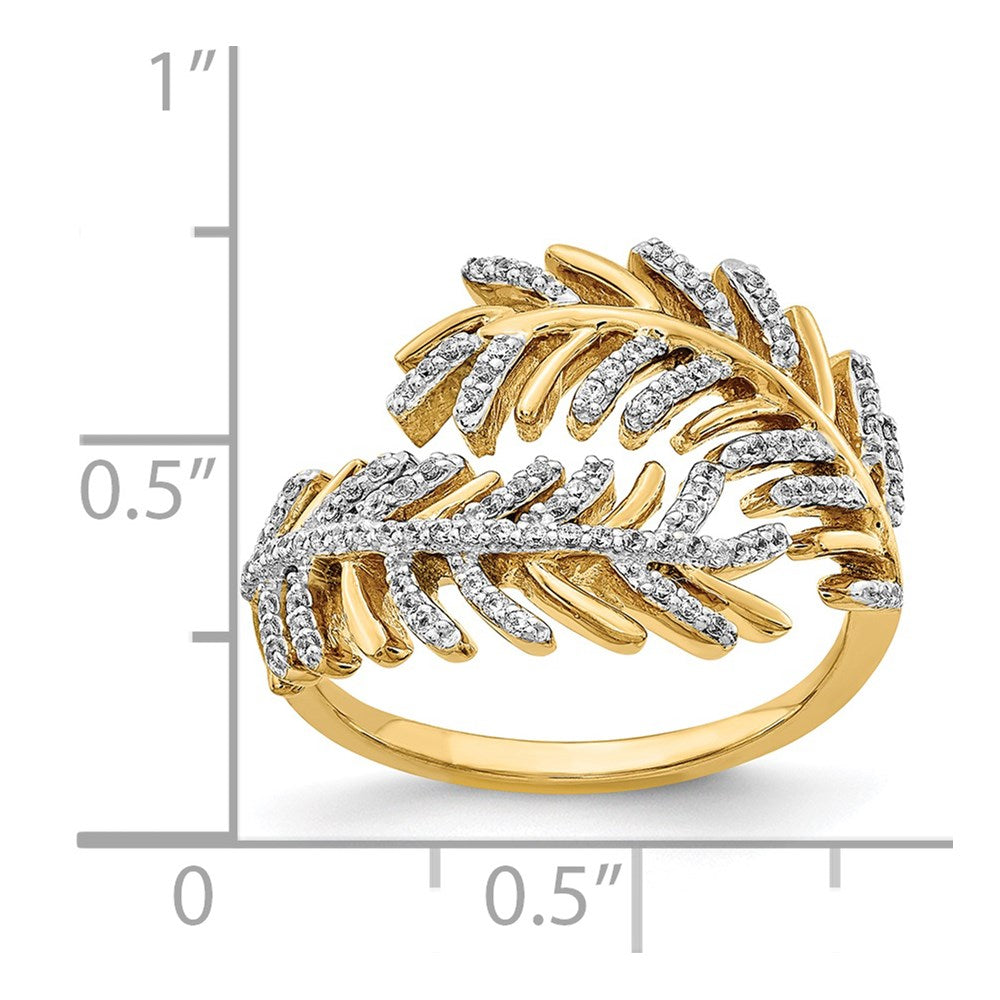 14K Gelbgold Ring mit natürlichen Diamanten im Federdesign