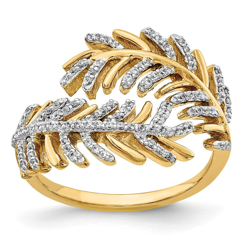 14K Gelbgold Ring mit natürlichen Diamanten im Federdesign