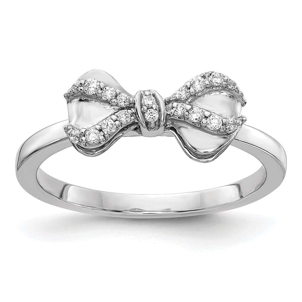 14K Weißgoldring mit natürlichen Diamanten in Schleifenform