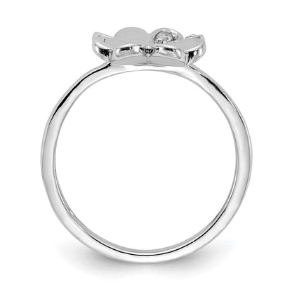14K Weißgold Ring mit natürlichen Diamanten, Kleeblatt-Design
