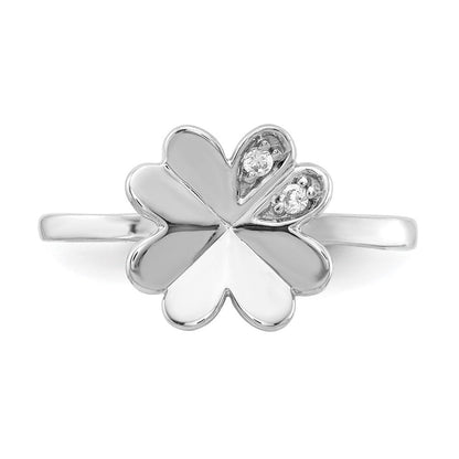 14K Weißgold Ring mit natürlichen Diamanten, Kleeblatt-Design