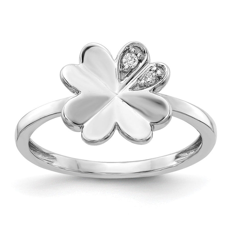 14K Weißgold Ring mit natürlichen Diamanten, Kleeblatt-Design