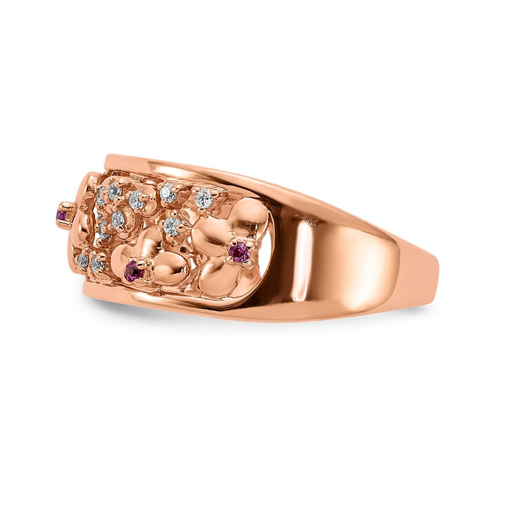 14K Roségold Ring mit echten Diamanten und Rubinen in Blumendesign
