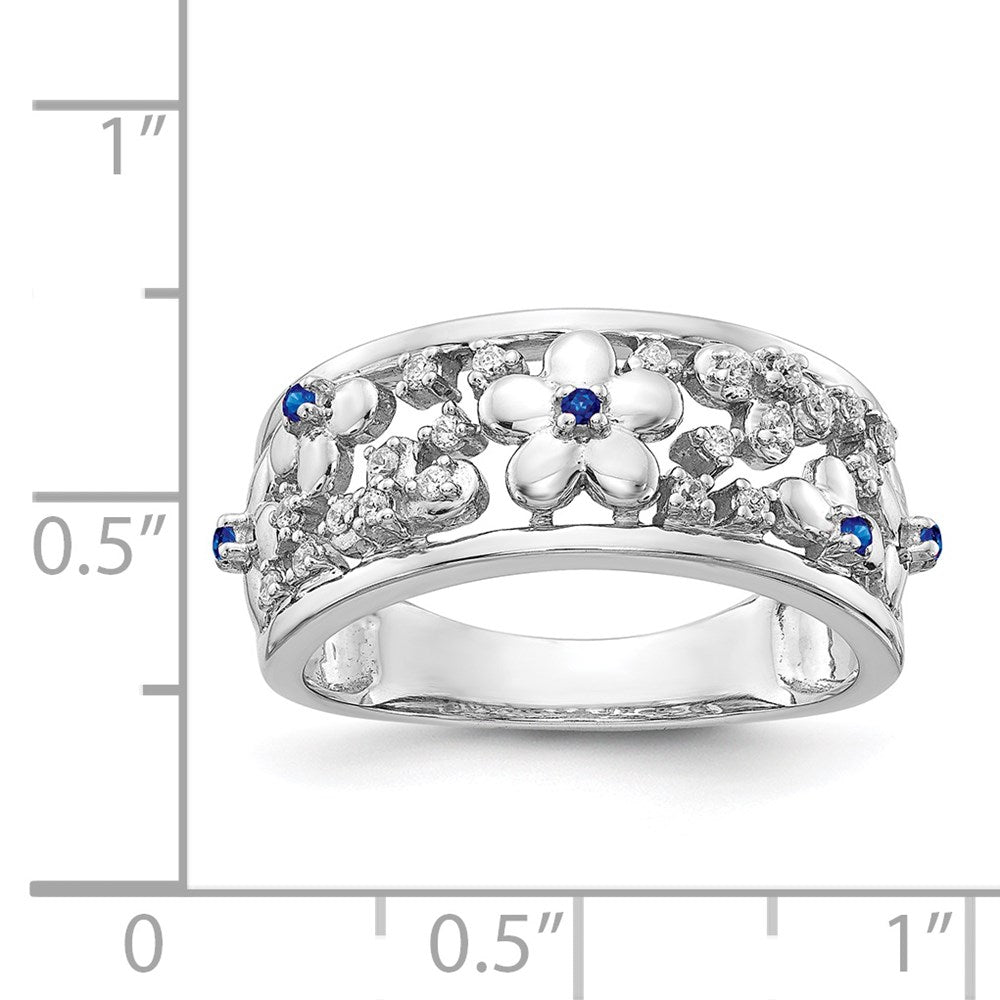 14K Weißgold Ring mit echten Diamanten und Saphiren in Blumenform