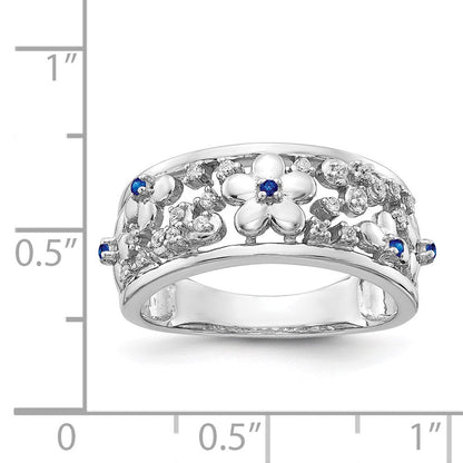14K Weißgold Ring mit echten Diamanten und Saphiren in Blumenform