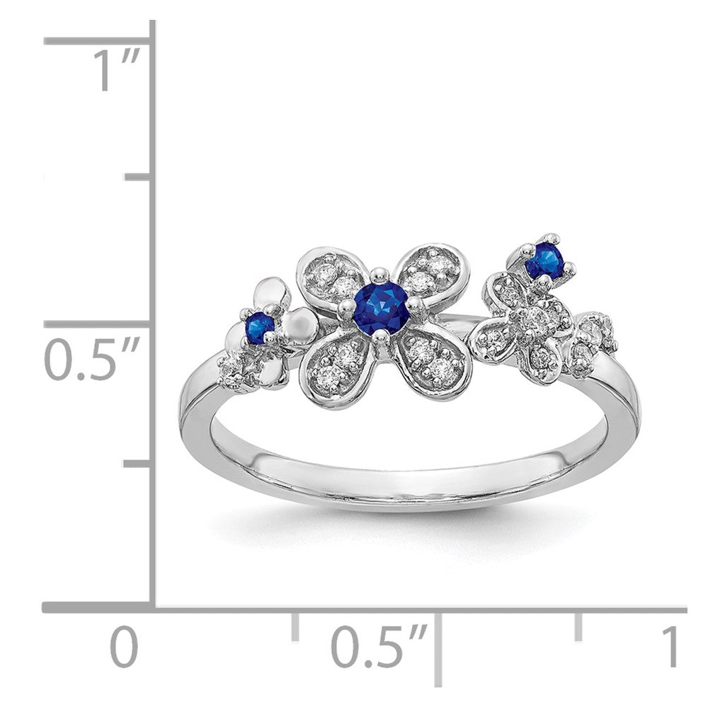 14K Weißgold Ring mit natürlichen Diamanten und Saphiren, Blumendesign