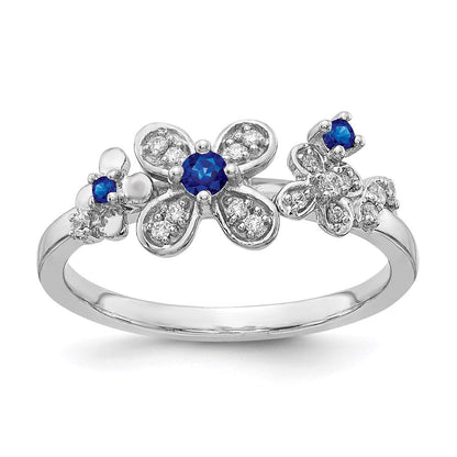14K Weißgold Ring mit natürlichen Diamanten und Saphiren, Blumendesign