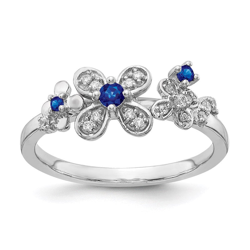 14K Weißgold Ring mit natürlichen Diamanten und Saphiren, Blumendesign