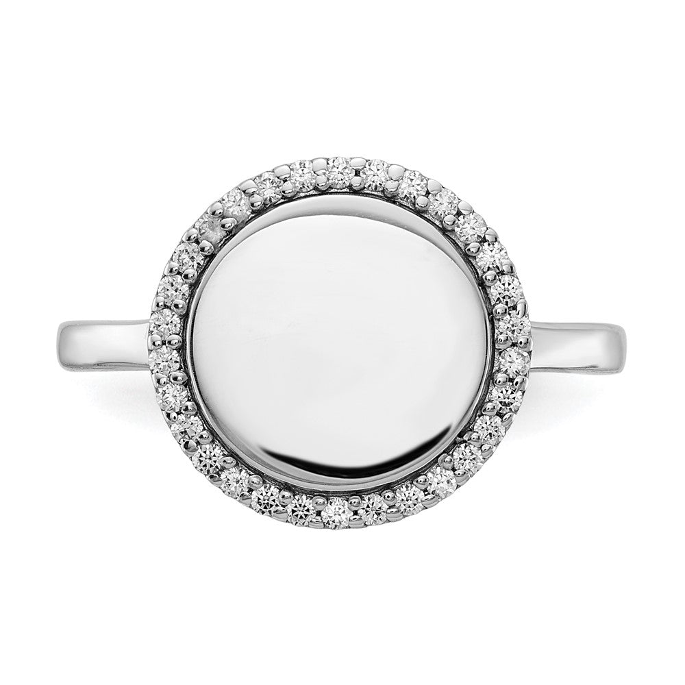 14K Weißgold Ring mit natürlichen Diamanten und gravierbarem Kreis