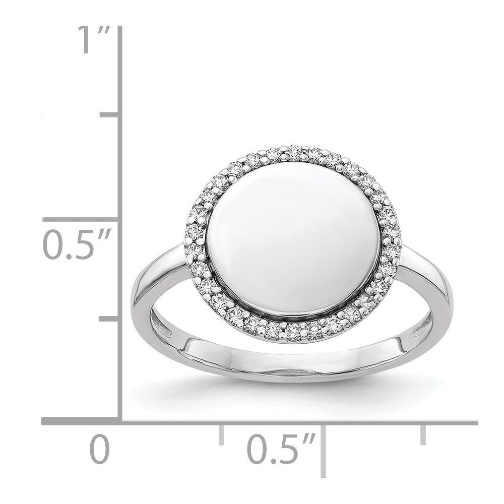 14K Weißgold Ring mit natürlichen Diamanten und gravierbarem Kreis