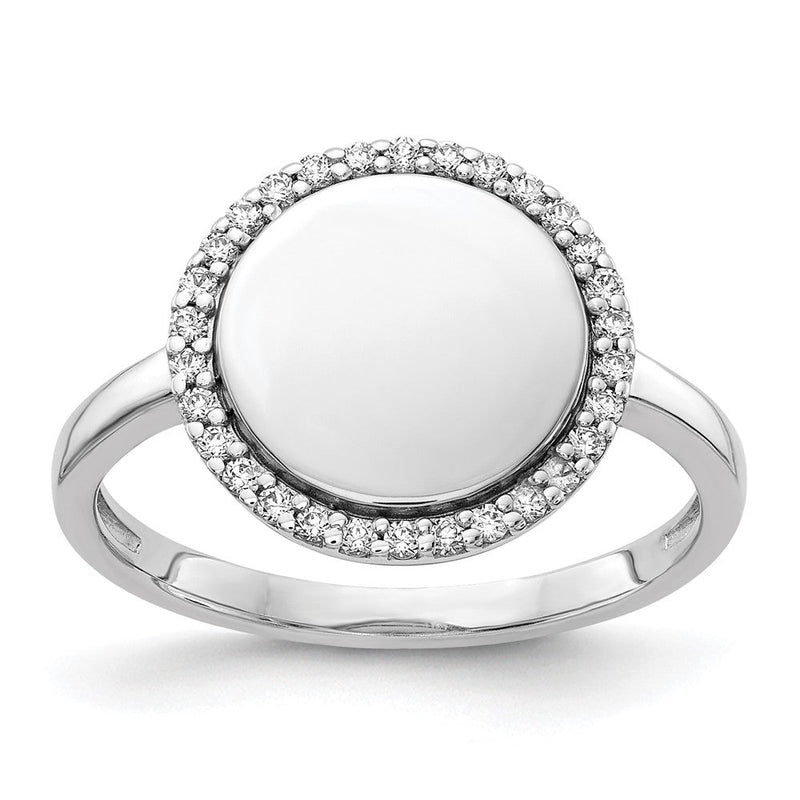 14K Weißgold Ring mit natürlichen Diamanten und gravierbarem Kreis