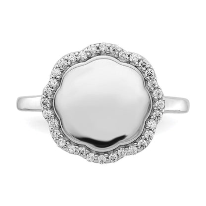 14K Weißgold Diamant-Ring mit gewelltem Rand, gravierbar